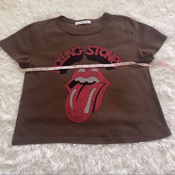 Daydreamer Brown Rolling Stones Tongue Short Sleeve Boxy Crop Tee; SZ L; NWOT - Picture 7 of 10